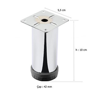 Mobilya Ayağı Metal 10 Cm Alttan Ayarlı 42 Mm Krom Ayak