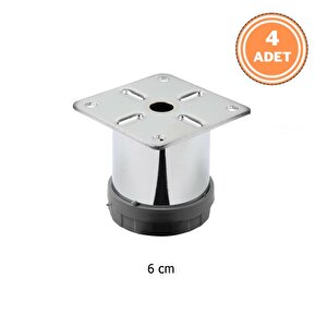 4 Adet Mobilya Ayağı Metal 6 Cm  Alttan Ayarlı 42 Mm Krom Ayak