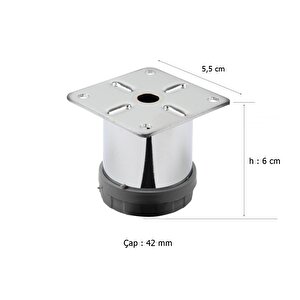 Mobilya Ayağı Metal 6 Cm  Alttan Ayarlı 42 Mm Krom Ayak