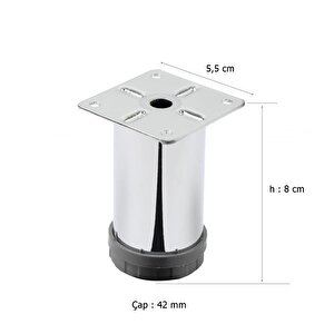 4 Adet Mobilya Ayağı Metal 8 Cm Alttan Ayarlı 42 Mm Krom Ayak