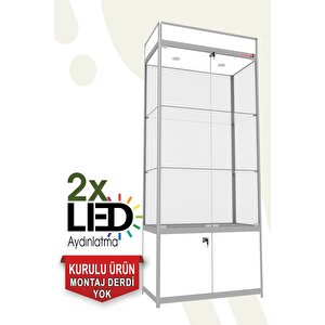 Camlı Vitrin - Camlı Dolap - Camlı Koleksiyon Vitrini - Cam Raf - Kurulu Ürün 200x80x40