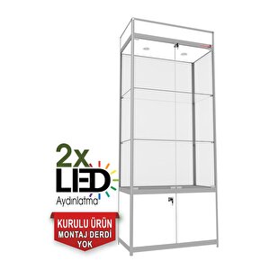 Camlı Vitrin - Camlı Dolap - Camlı Koleksiyon Vitrini - Cam Raf - Kurulu Ürün 200x80x40