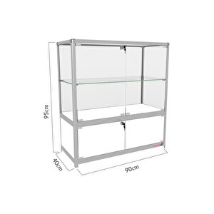 Camlı Vitrin - Camlı Dolap - Camlı Koleksiyon Vitrini - Cam Raf - Kurulu Ürün 95x90x40