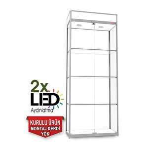 Camlı Vitrin - Camlı Dolap - Camlı Koleksiyon Vitrini - Cam Raf - Kurulu Ürün 200x80x40