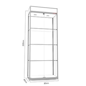 Camlı Vitrin - Camlı Dolap - Camlı Koleksiyon Vitrini - Cam Raf - Kurulu Ürün 200x80x40