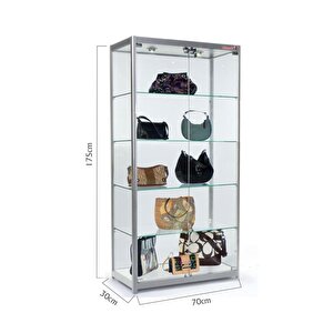 Camlı Vitrin - Camlı Dolap - Camlı Koleksiyon Vitrini - Cam Raf - Kurulu Ürün 175x70x30