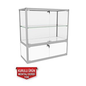 Camlı Vitrin - Camlı Dolap - Camlı Koleksiyon Vitrini - Cam Raf - Kurulu Ürün 95x90x40