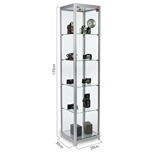 Camlı Vitrin - Camlı Dolap - Camlı Koleksiyon Vitrini - Cam Raf - Kurulu Ürün 175x30x30