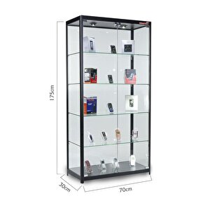 Camlı Vitrin - Camlı Dolap - Camlı Koleksiyon Vitrini - Cam Raf - Kurulu Ürün 175x70x30