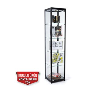 Camlı Vitrin - Camlı Dolap - Camlı Koleksiyon Vitrini - Cam Raf - Kurulu Ürün 175x30x30