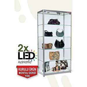 Camlı Vitrin - Camlı Dolap - Camlı Koleksiyon Vitrini - Cam Raf - Kurulu Ürün 180x80x40