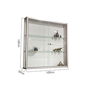 Camlı Vitrin - Camlı Dolap - Camlı Koleksiyon Vitrini - Cam Raf - Kurulu Ürün 100x100x20