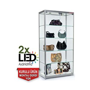 Camlı Vitrin - Camlı Dolap - Camlı Koleksiyon Vitrini - Cam Raf - Kurulu Ürün 175x70x30