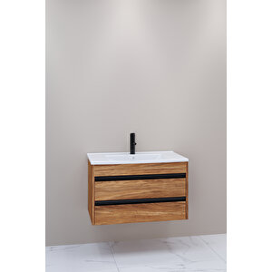 Levante 85 Cm Beyaz Lavabolu Alt Modül Kaman Ceviz
