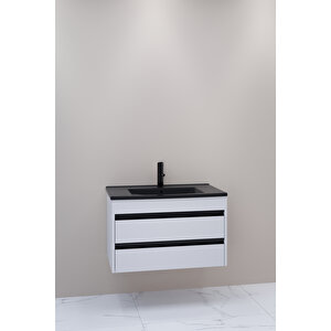 Levante 85 Cm Siyah Lavabolu Alt Modül Beyaz