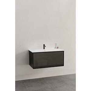 Aston 80 Cm Beyaz Lavabolu Alt Modül Siyah