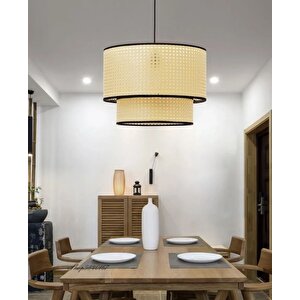 Hasır Sarkıt Modern Iskandinav Nordic Hazeran Salon Mutfak Oturma Odası Avize Hasır Rattan Çift Katlı