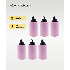 Pembe Silindir Ağaç Feneri - 6 Adet
