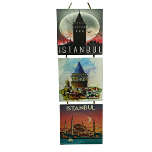 İstanbul Galata Ayasofya Kabartmalı Baskılı Mdf 3'lü Tablo