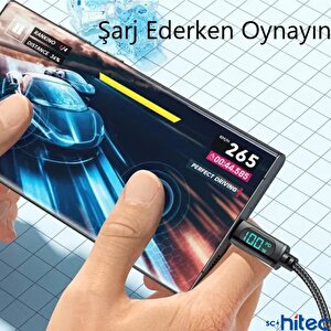 Schitec Pd100w 5a Type-c To Type-c Dijital Göstergeli Örgülü Hızlı Şarj Data Kablosu Siyah