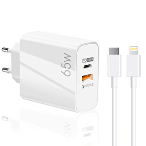 Schitec 65w Usba Pd33w Quick Charger 3.0 Type-c To Lightning 1m Kablolu Hızlı Şarj Aleti Set