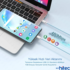Schitec 6a 60w Apple İphone 15 Ve Üzeri Uyumlu Type-c To Type-c Örgülü Hızlı Data Ve Şarj Kablosu Beyaz
