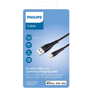 Philips Apple Mfi Lisanslı İphone 12 Usba To Lightning 1.2metre Hızlı Data Ve Şarj Kablosu Siyah