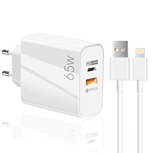 Schitec 65w Usba Pd33w Quick Charger 3.0 Usba To Lightning 3m Kablolu Hızlı Şarj Aleti Set