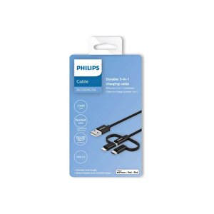 Philips Mfi Apple Lisanslı İphone 6s 3in1 Micro Usb-lightining-type-c Hızlı Şarj Ve Data Kablosu 2m Siyah