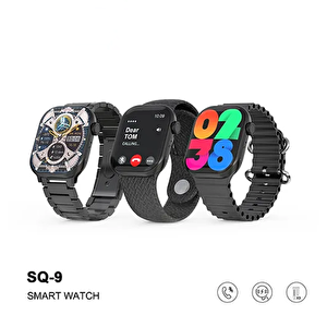Sq-9 Gerçek Amoled Ekran Android İos Harmonyos Uyumlu 3 Kordonlu Akıllı Saat Siyah