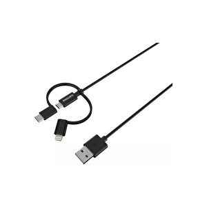 Mfi Apple Lisanslı İphone 6 3in1 Micro Usb-lightining-type-c Hızlı Şarj Ve Data Kablosu 2m Siyah