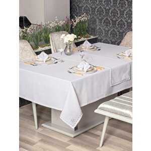 Keten Masa Örtüsü Takımı Pera Beyaz 175x240