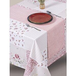 Baskılı Masa Örtüsü Seti Adela Pembe 160x180
