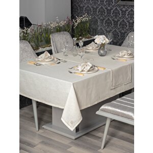 Keten Masa Örtüsü Takımı Pera Ekru 175x240