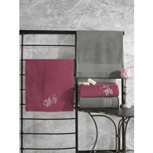 %100 Pamuk Hamam Havlu Seti Colorful Gri-pembe
