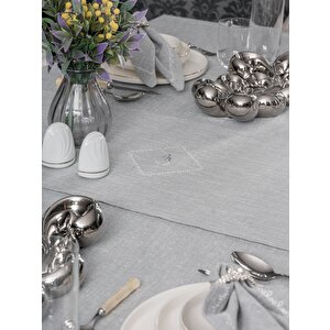 Keten Masa Örtüsü Takımı Pera Gri 175x240