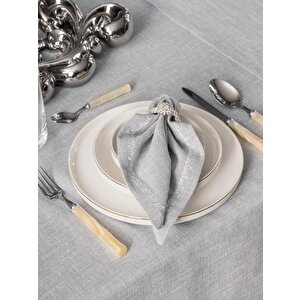 Cotton Box Keten Masa Örtüsü Takımı Pera Gri 175x240
