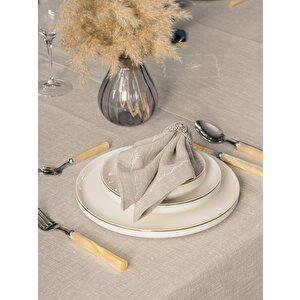 Keten Masa Örtüsü Takımı Pera Toprak 175x240