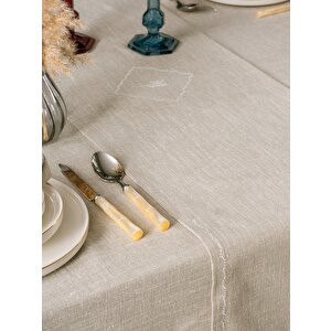 Keten Masa Örtüsü Takımı Pera Toprak 175x240