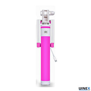 Sr342 Katlanabilir Type-c Selfie Girişli Stick Çubuğu Pembe