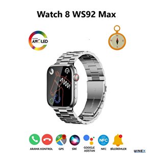 Watch 8 Ws92 Max Amoled Ekran Android İos Harmonyos Uyumlu Akıllı Saat Gümüş