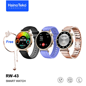 Rw-43 Gerçek Amoled Ekran Android İos Harmonyos Uyumlu 3 Kordonlu Bileklik Hediyeli Akıllı Saat Gold