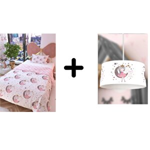 Ay Kız Avize Ve Çift Taraflı Çocuk Nevresim Takımı 160x220 Cm Beyaz Set