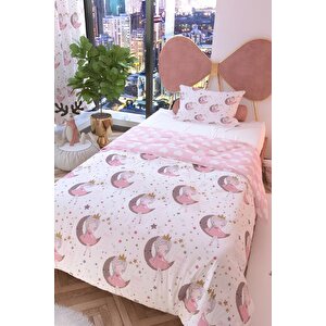 Ay Kız Avize Ve Çift Taraflı Çocuk Nevresim Takımı 160x220 Cm Beyaz Set