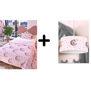 Ay Kız Avize Ve Çift Taraflı Çocuk Nevresim Takımı 160x220 Cm Pudra Set