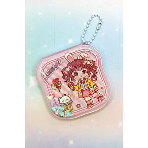 Sulu Pullu Anahtarlıklı Not Defteri (7x7 Cm) - Tavşan Kız Anime