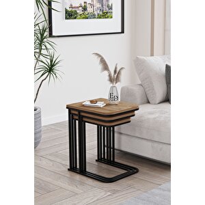 Lyon 3'lü C Zigon Sehpa Siyah Metal - Atlantik Çam Tabla Siyah-Atlantik Çam