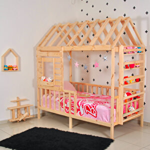 Menekşe Montessori Yatak Çocuk Yatak Raf Doğal Çam Karyola 100x200 cm
