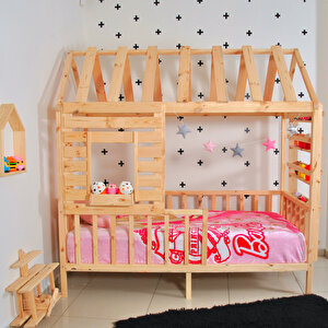 Menekşe Montessori Yatak Çocuk Yatak Raf Doğal Çam Karyola 80x180 cm