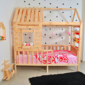 Menekşe Montessori Yatak Çocuk Yatak Raf Doğal Çam Karyola